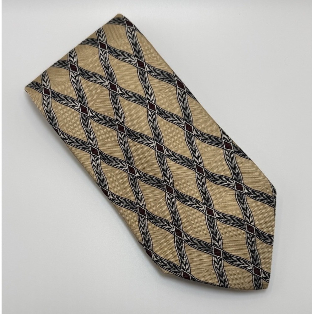 Jos. A. Bank Woven Tie OS Red Blue Beige Paisley Geometric Silk Classic Preppy